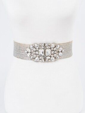 BNWT Plus Size Crystal Flower Metallic Straw Coated Elastic Belt XL Dress Belt